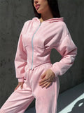 Ensemble 2 pièces décontracté pour femme : Veste courte à capuche zippée et pantalon 5 coloris
