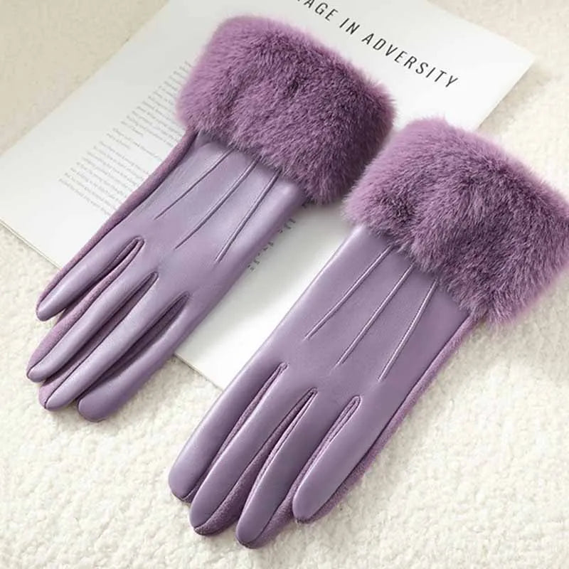 Gants Femme Hiver – Cuir PU & Bordure Fausse Fourrure Élégants - 6 coloris