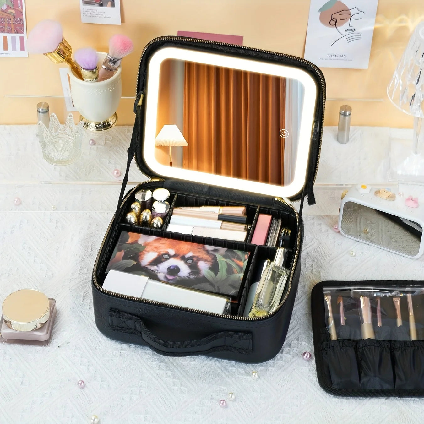 Trousse de maquillage voyage éclairée LED – Miroir intégré, rechargeable USB 10 coloris