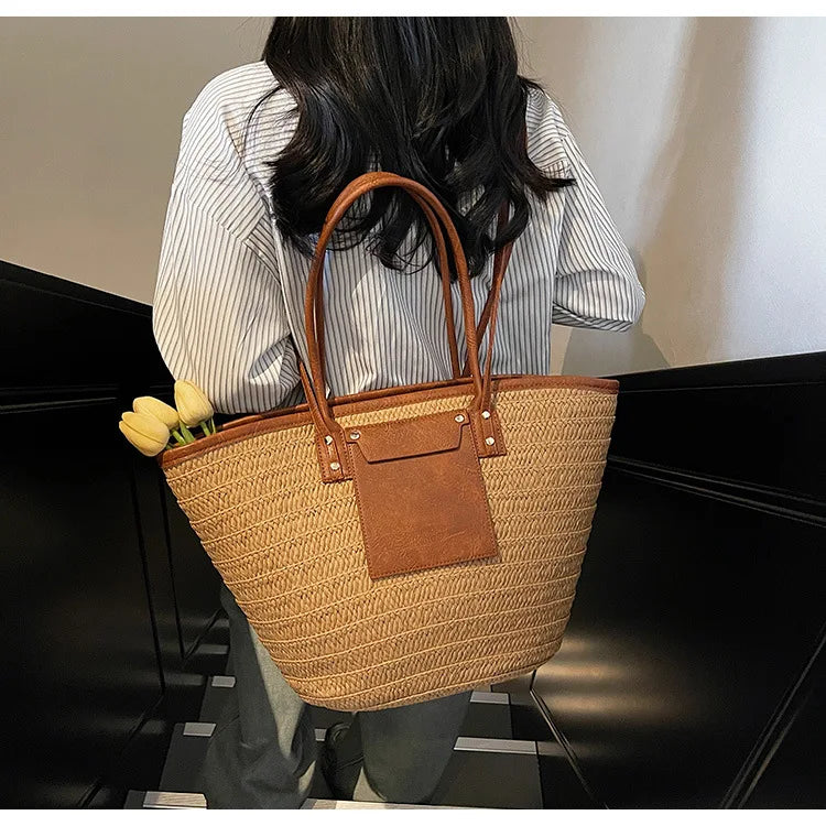 Sac tissé en paille – Fourre-tout plage été – Plusieurs coloris
