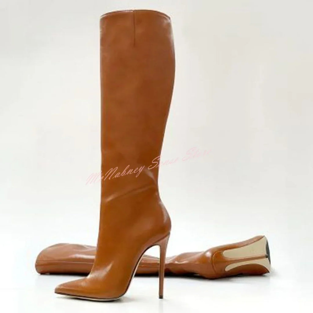 Bottes hautes femme cuir véritable – Bout pointu, talon aiguille, sans lacets 17 coloris