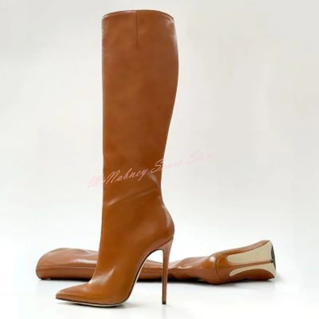 Bottes hautes femme cuir véritable – Bout pointu, talon aiguille, sans lacets 17 coloris