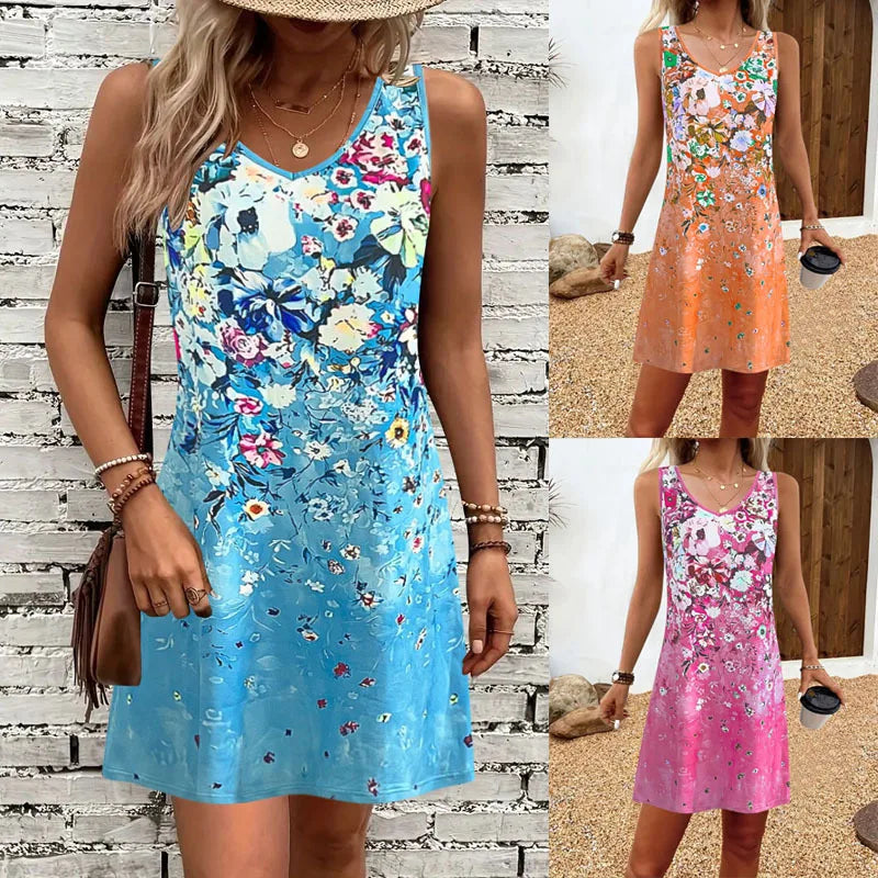 Robe Débardeur Femme – Imprimé Fleuri & Col V