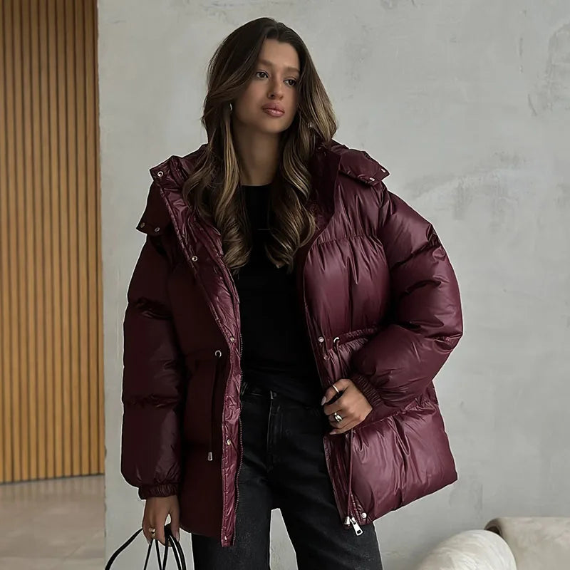 Doudoune à capuche femme – Coupe ample, cordon taille, épaisse – Streetwear chic 5 coloris