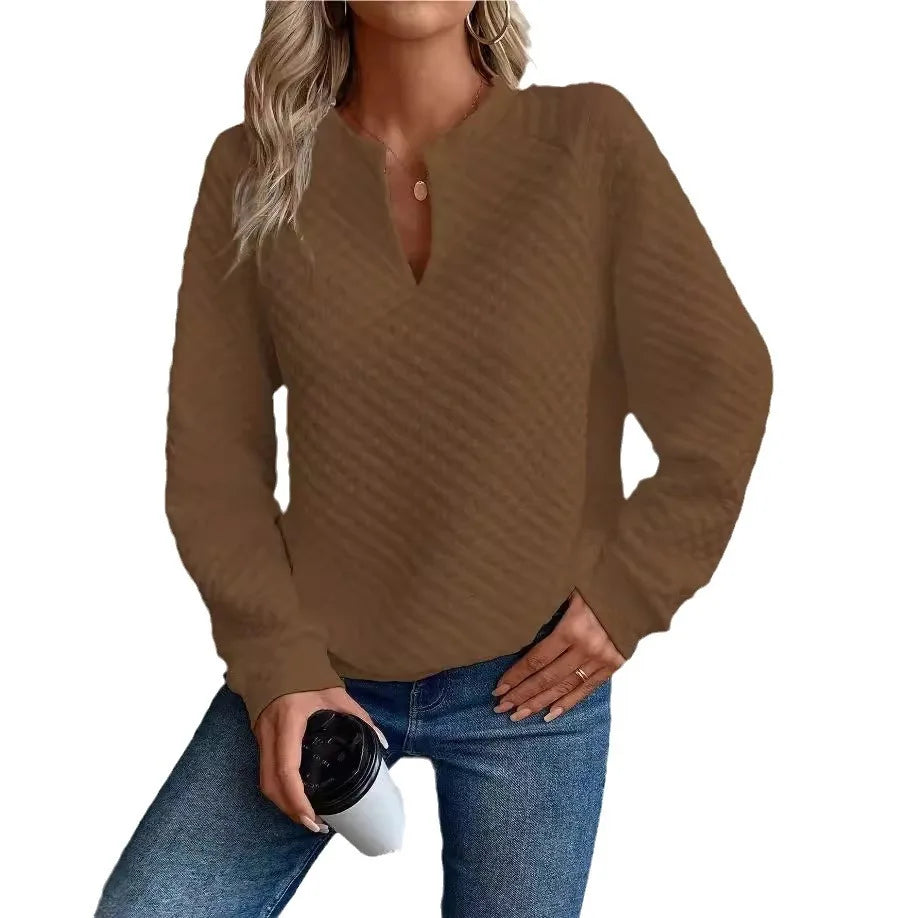 Sweat Décontracté Femme – Col V Profond, Coupe Loose & Manches Longues (plusieurs coloris)