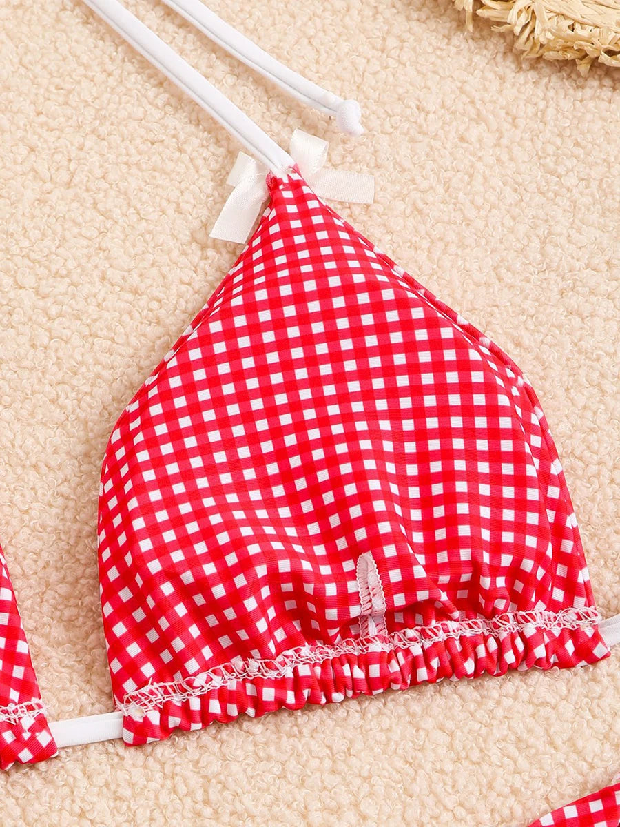 Bikini 2 Pièces – Halter & String Motif Petits Carreaux -Plusieurs coloris