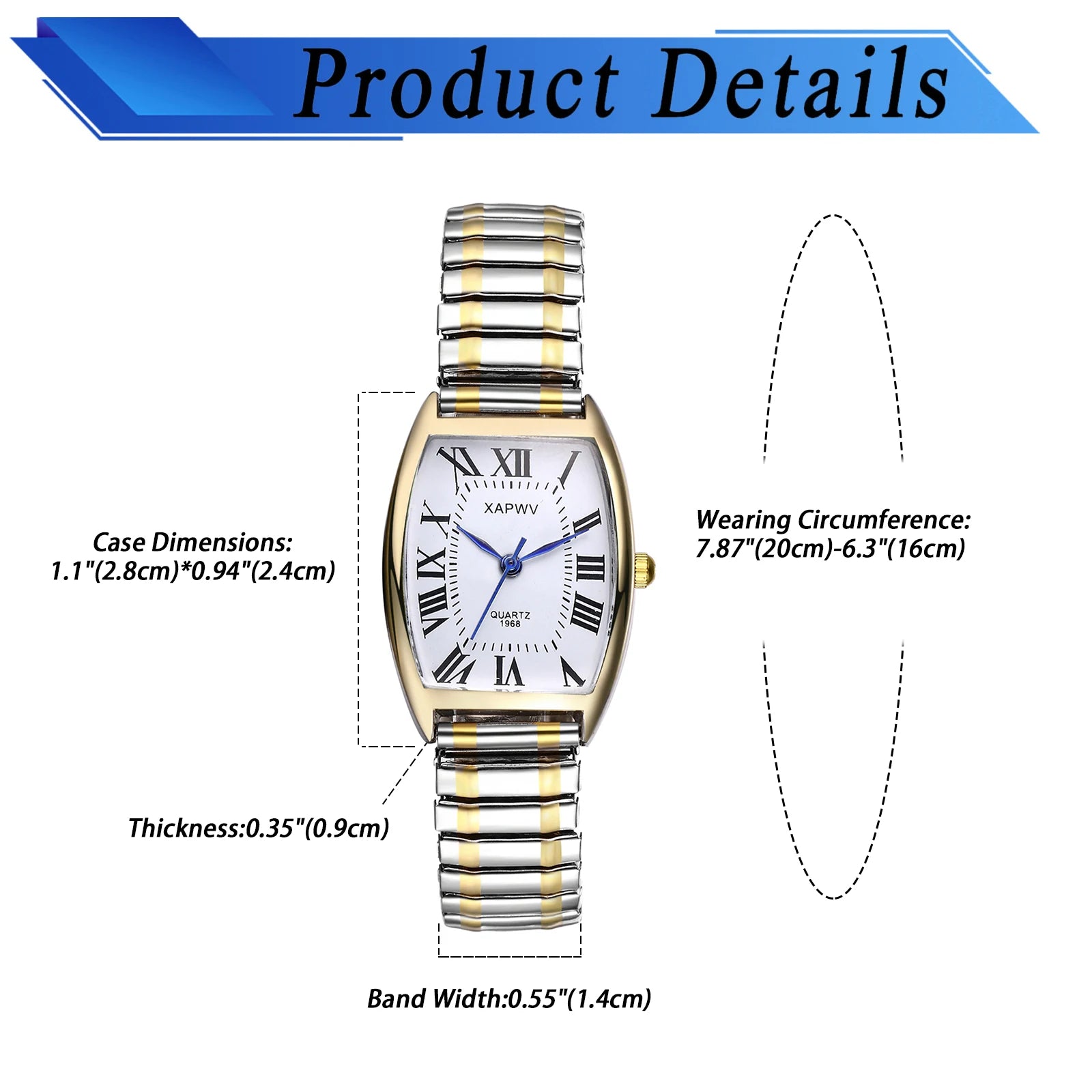 Montre femme rectangulaire – Bracelet rigide élastique, quartz – Plusieurs coloris