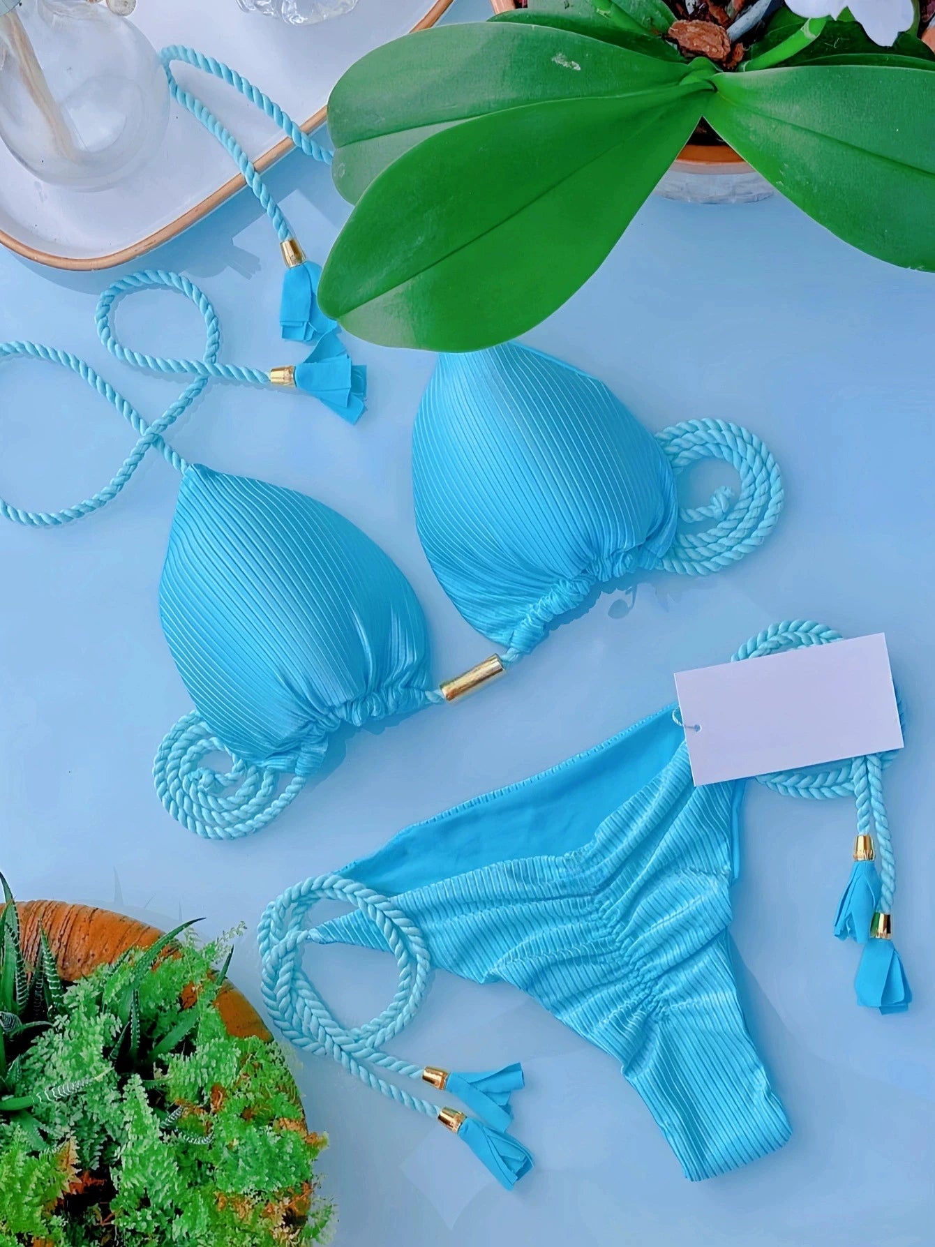 Bikini Deux Pièces Femme – Col Halter & Lacets | Couleurs Vives