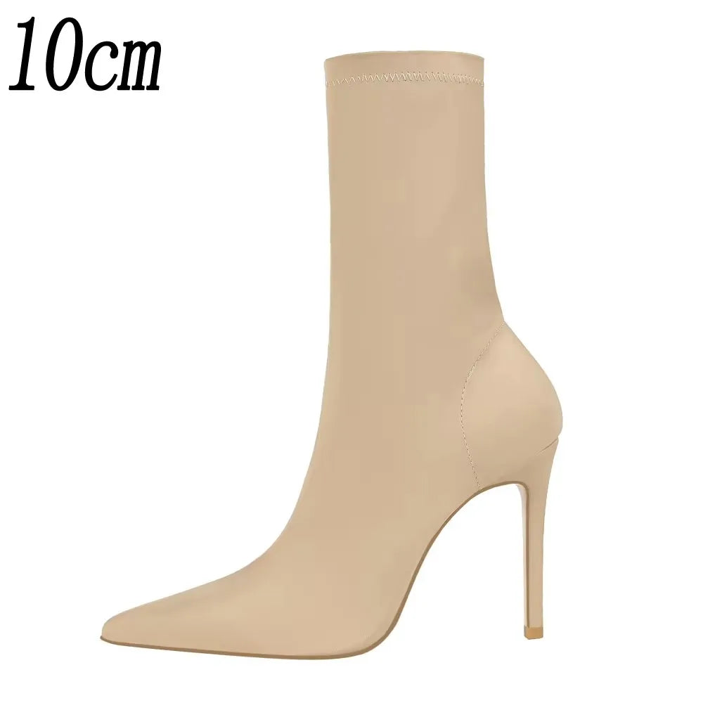 Bottines Chaussettes Femme – Bout Pointu & Talon Carré