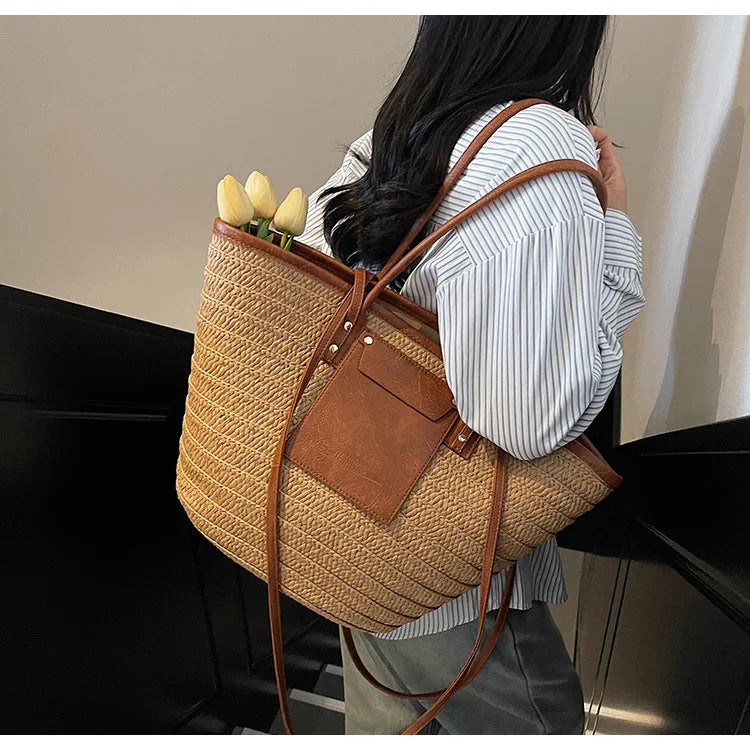 Sac tissé en paille – Fourre-tout plage été – Plusieurs coloris