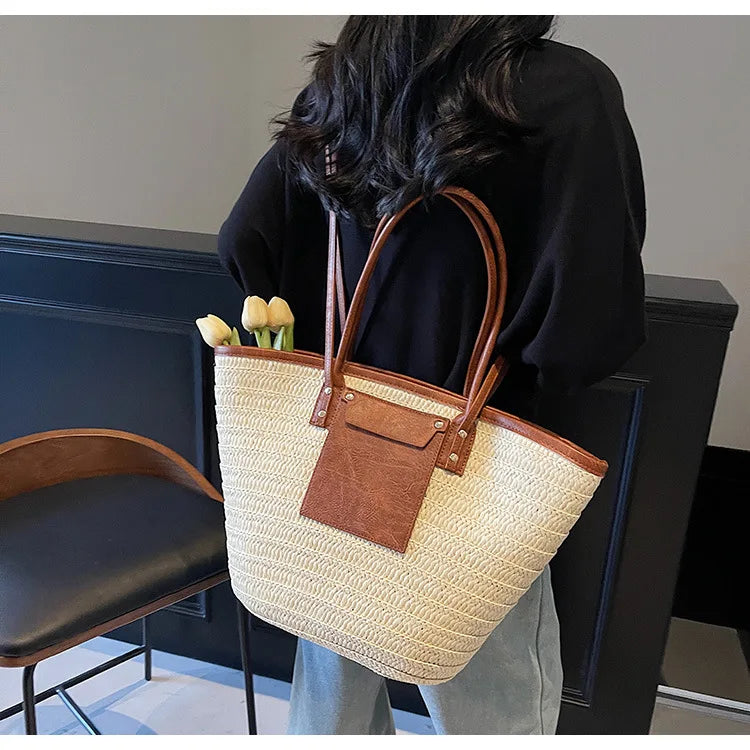 Sac tissé en paille – Fourre-tout plage été – Plusieurs coloris