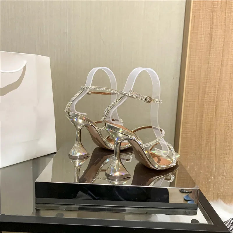 Sandales femme – Strass & chaîne, bout ouvert