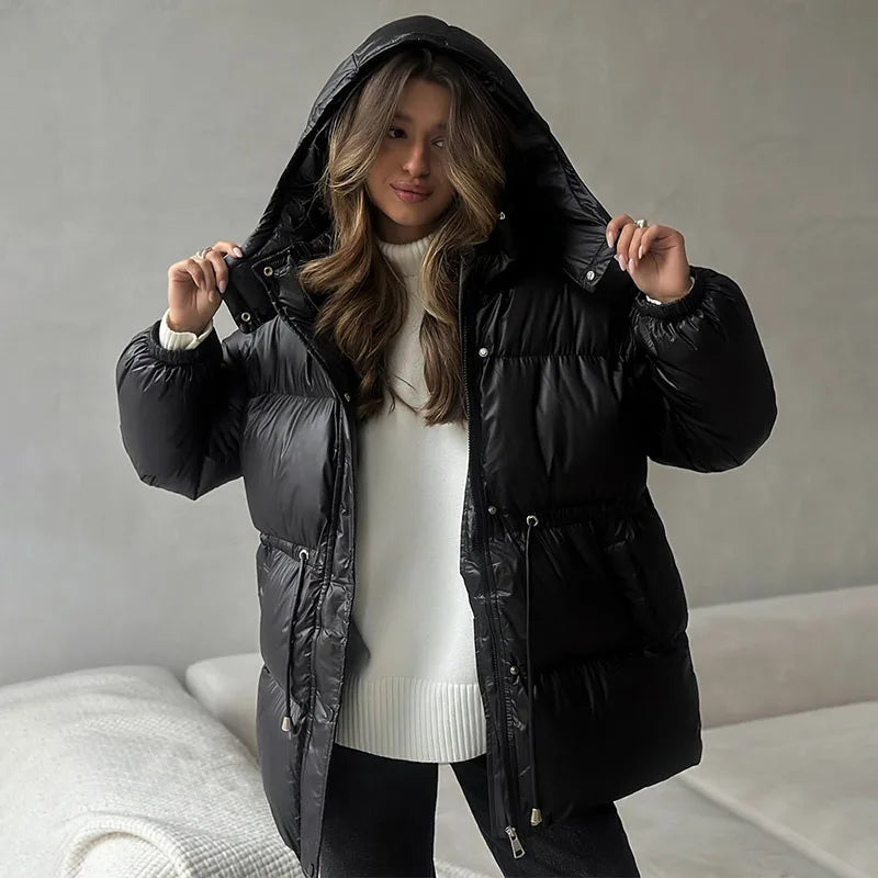 Doudoune à capuche femme – Coupe ample, cordon taille, épaisse – Streetwear chic 5 coloris