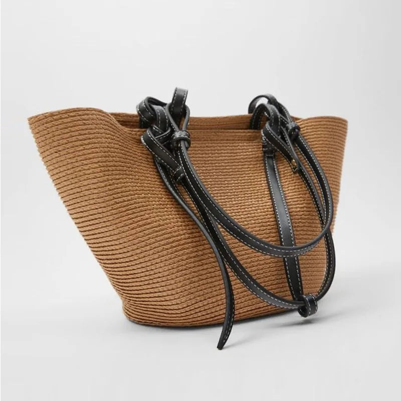 Sac en paille tressé  – Grande capacité, plage & shopping
