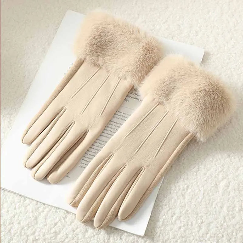 Gants Femme Hiver – Cuir PU & Bordure Fausse Fourrure Élégants - 6 coloris