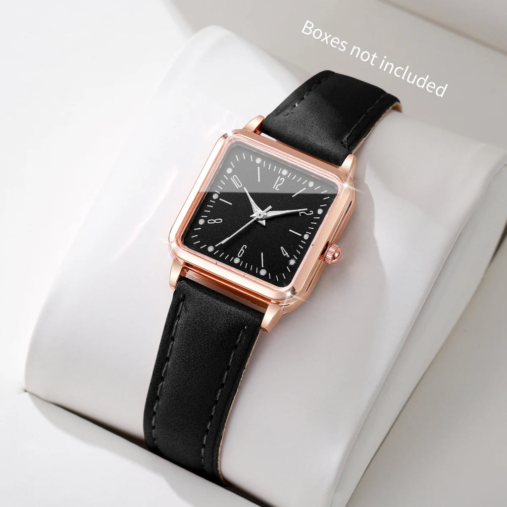 Montre femme carrée Petit cadran, bracelet cuir, quartz