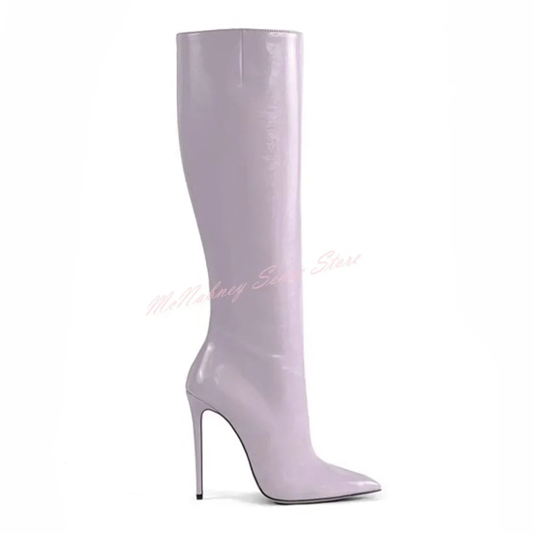 Bottes hautes femme cuir véritable – Bout pointu, talon aiguille, sans lacets 17 coloris