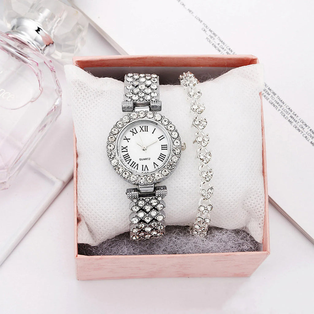 Montre femme diamant – Cadran rond, chiffres romains – Plusieurs coloris