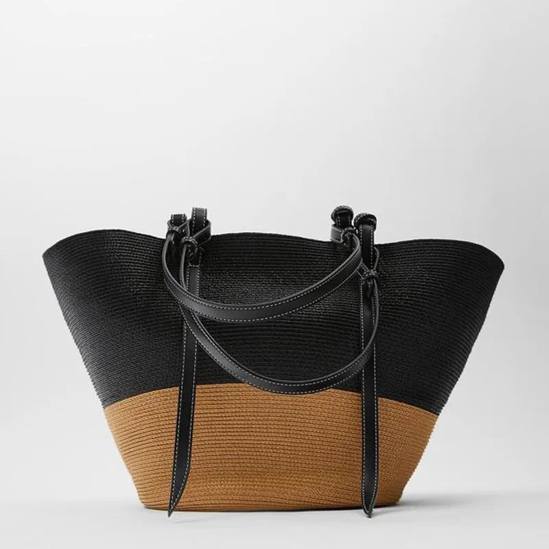 Sac en paille tressé  – Grande capacité, plage & shopping