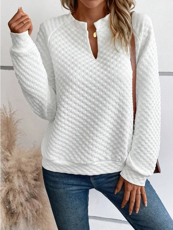 Sweat Décontracté Femme – Col V Profond, Coupe Loose & Manches Longues (plusieurs coloris)