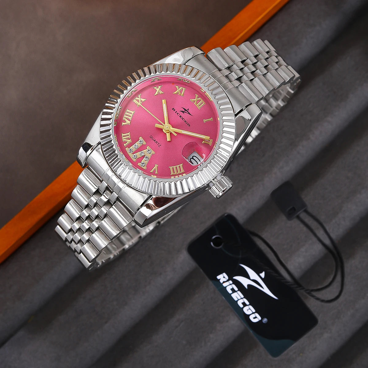 Montre femme – Cadran rose, acier, quartz