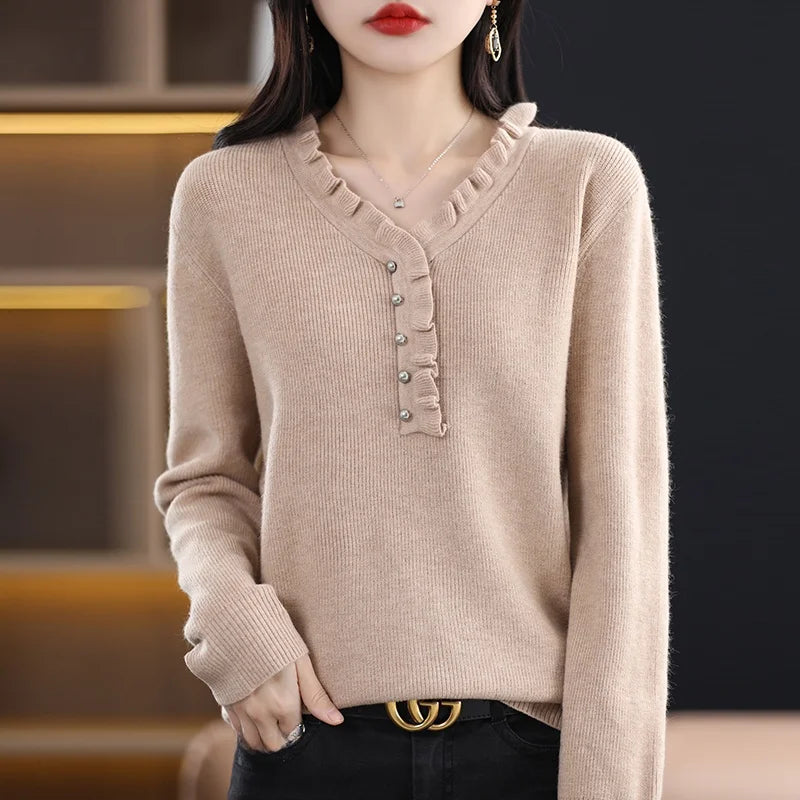Haut en Maille Femme – Col V, Manches Longues & Grande Taille