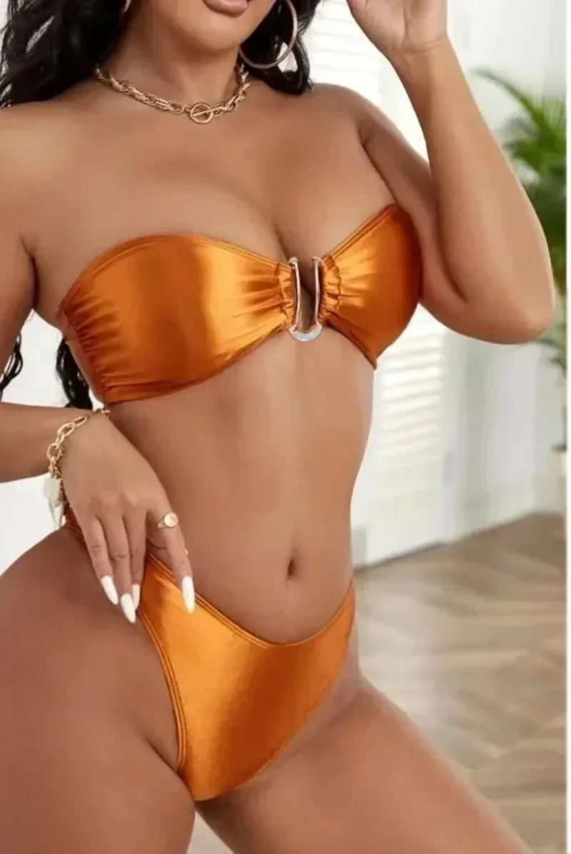Bikini Deux Pièces Femme – Haut Bandeau & Bas Taille Haute