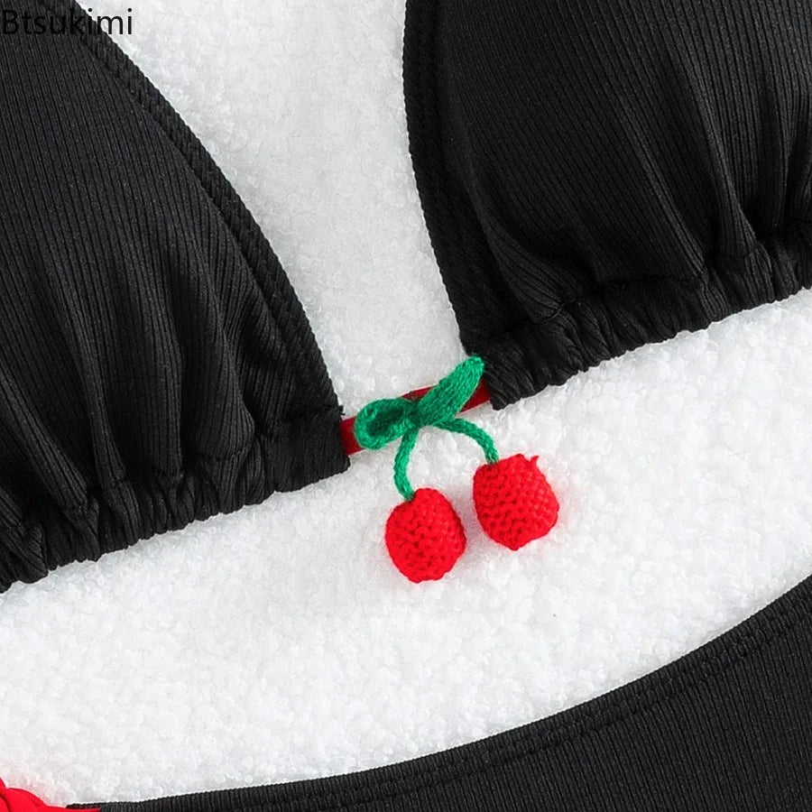 Bikini cerise à Laçage & Taille Haute – Noir ou  Blanc cerise
