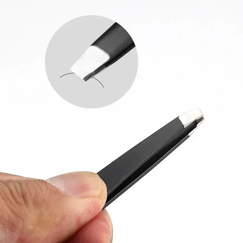 Pince à cils & sourcils en acier inoxydable – Pointe diagonale avec peigne, précision