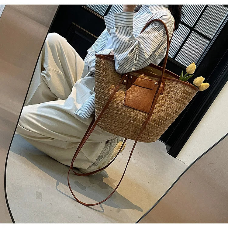 Sac tissé en paille – Fourre-tout plage été – Plusieurs coloris