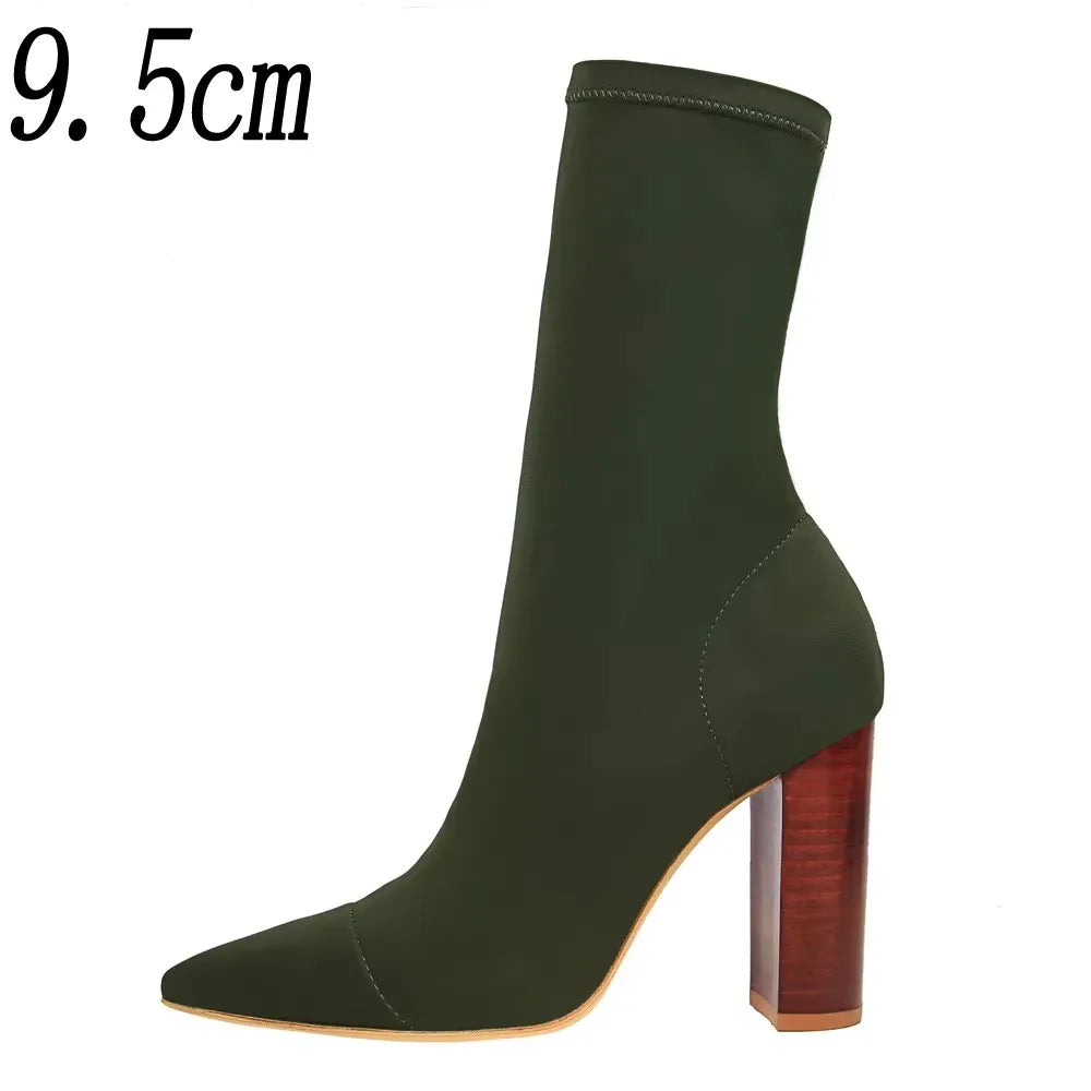 Bottines Chaussettes Femme – Bout Pointu & Talon Carré