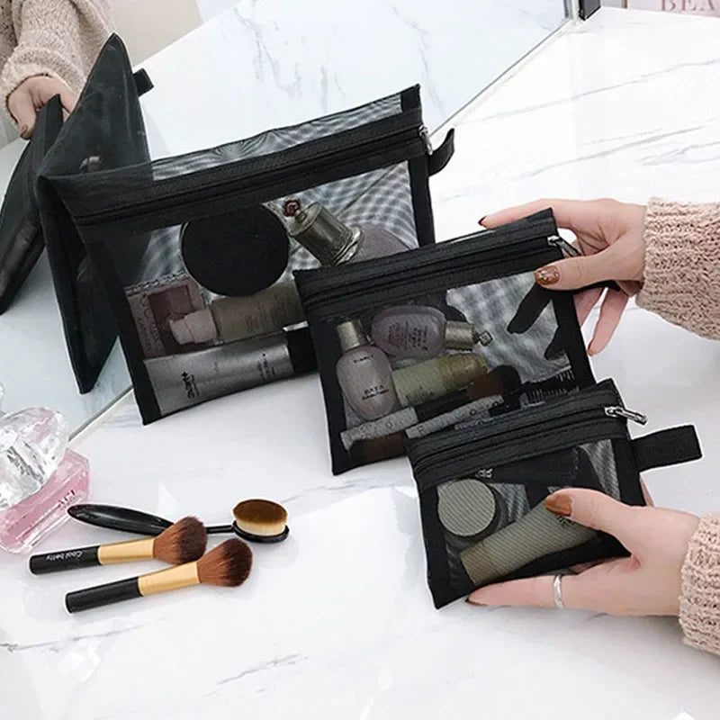 Sac à cosmétiques transparent en maille – Organisateur maquillage portable, 3 tailles
