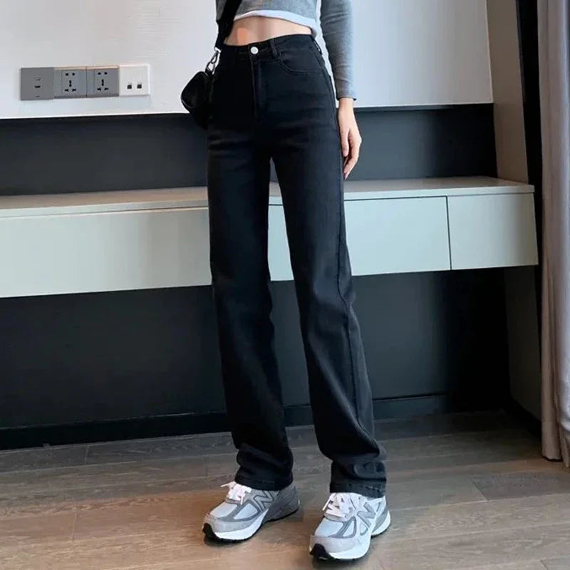 Jean droit slim femme Taille haute, coupe étroite
