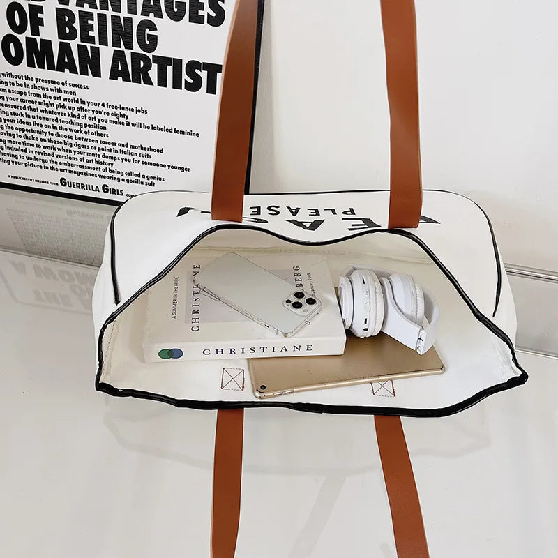 Sac fourre-tout en toile – Lettres imprimées – Plusieurs coloris