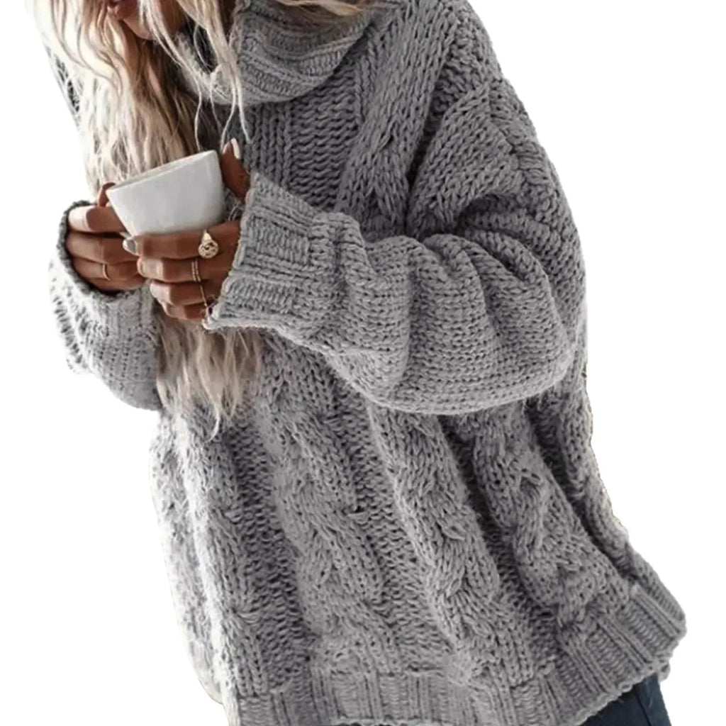 Pull col montant femme Maille torsadée motif fleuri, manches longues