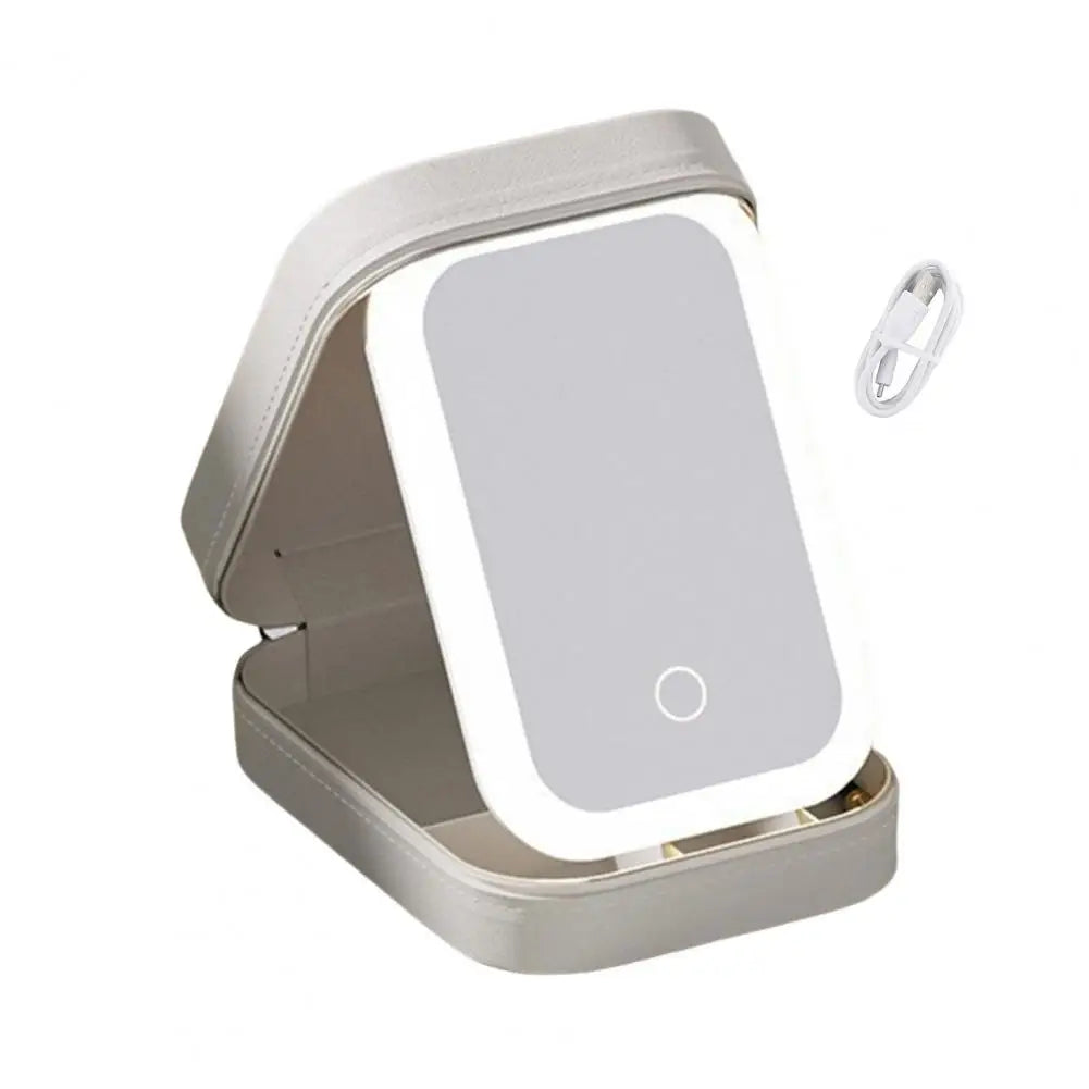 Trousse maquillage voyage miroir LED rechargeable – 3 réglages d’éclairage, rangement bijoux