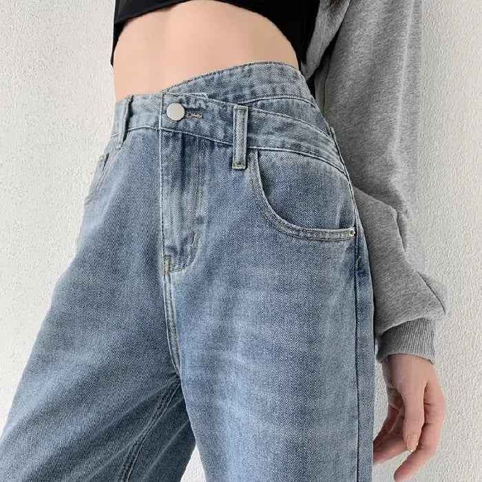 Jean large femme Taille haute, coupe loose, poches