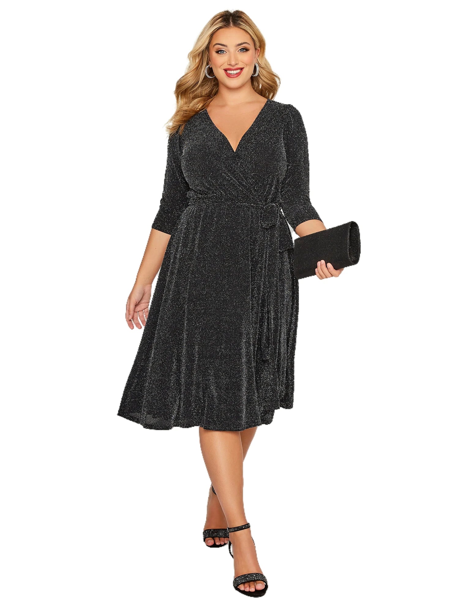 Robe élégante Grande Taille – Manches Longues & Paillettes Noires