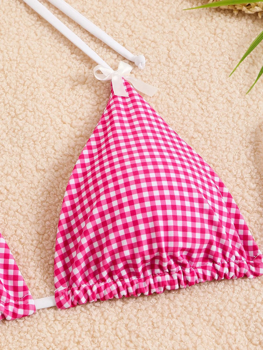 Bikini 2 Pièces – Halter & String Motif Petits Carreaux -Plusieurs coloris