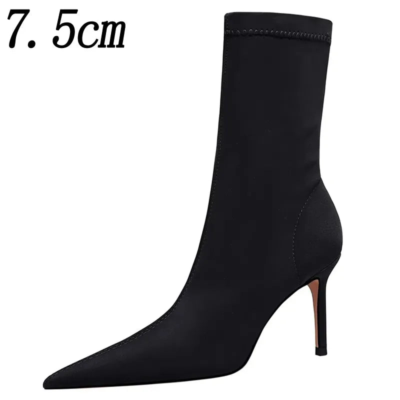 Bottines Chaussettes Femme – Bout Pointu & Talon Carré