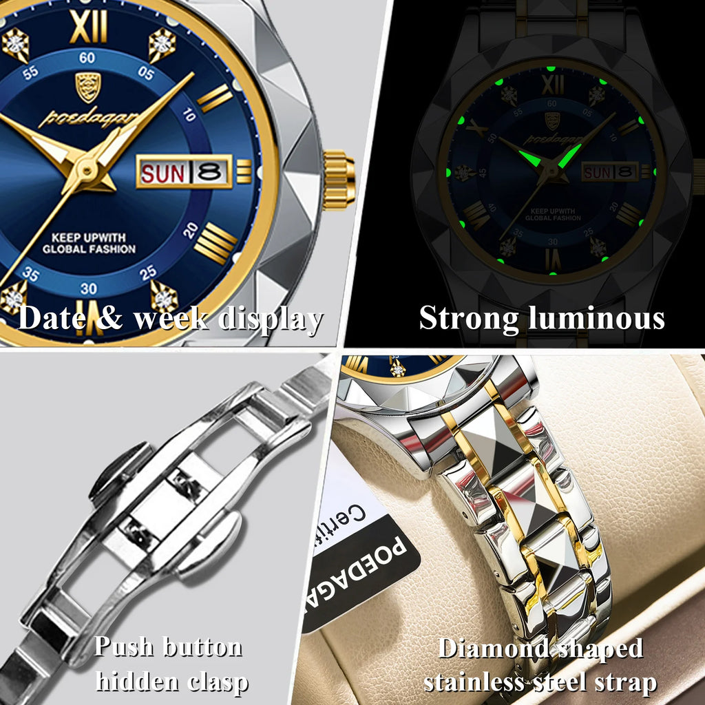 Montre POEDAGAR femme – Quartz, acier, lumineuse, étanche