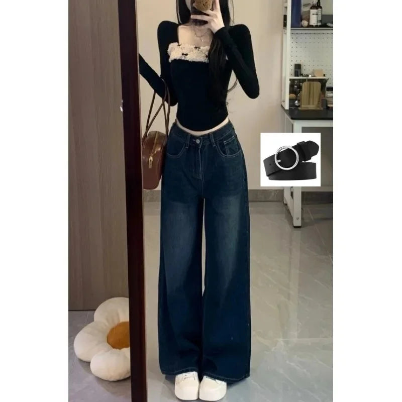 Jean Vintage Femme – Taille Haute Jambe Large Coupe Longue
