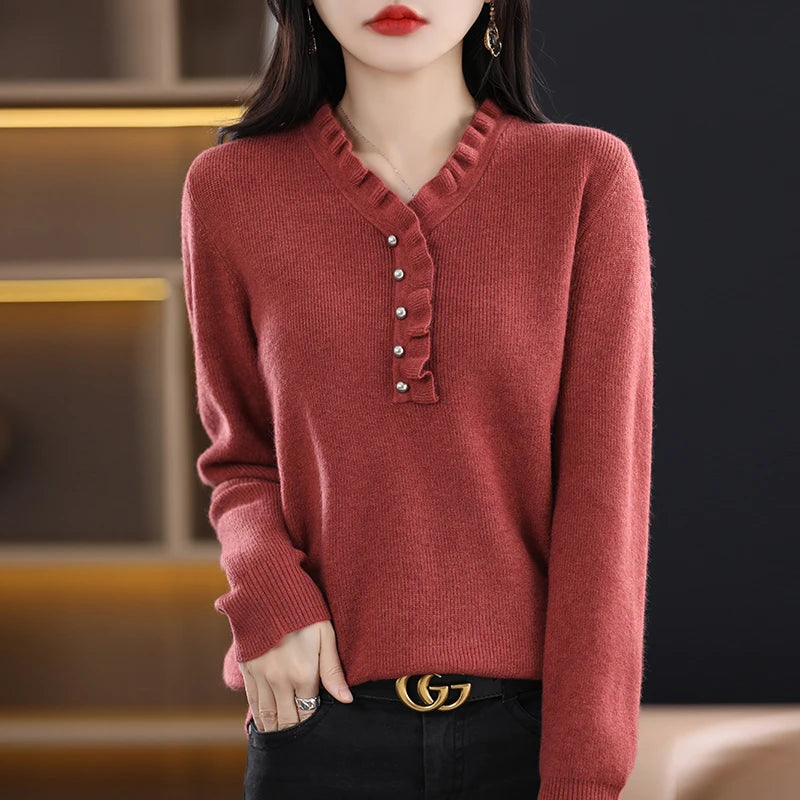 Haut en Maille Femme – Col V, Manches Longues & Grande Taille