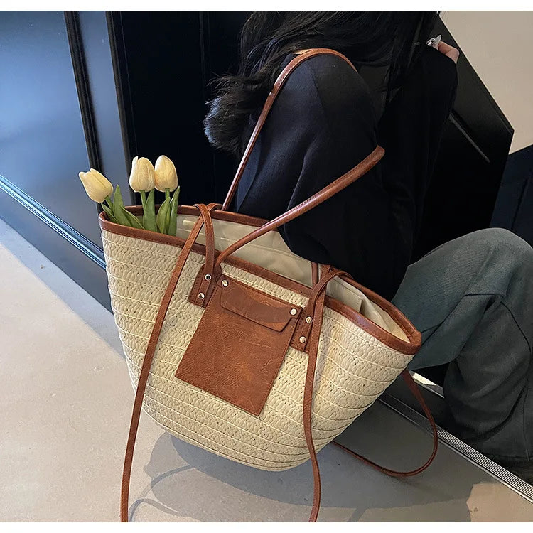 Sac tissé en paille – Fourre-tout plage été – Plusieurs coloris