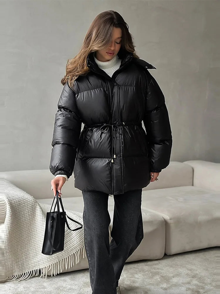 Doudoune à capuche femme – Coupe ample, cordon taille, épaisse – Streetwear chic 5 coloris