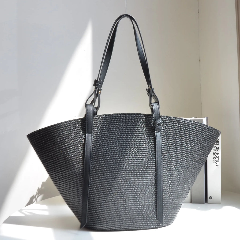 Sac en paille tressé  – Grande capacité, plage & shopping