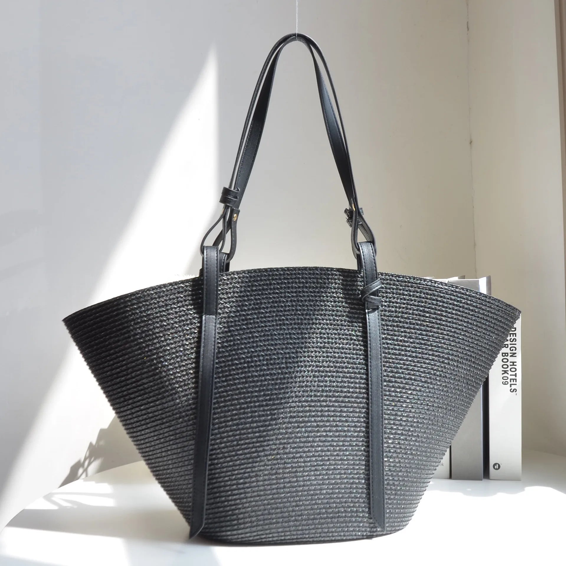 Sac en paille tressé  – Grande capacité, plage & shopping