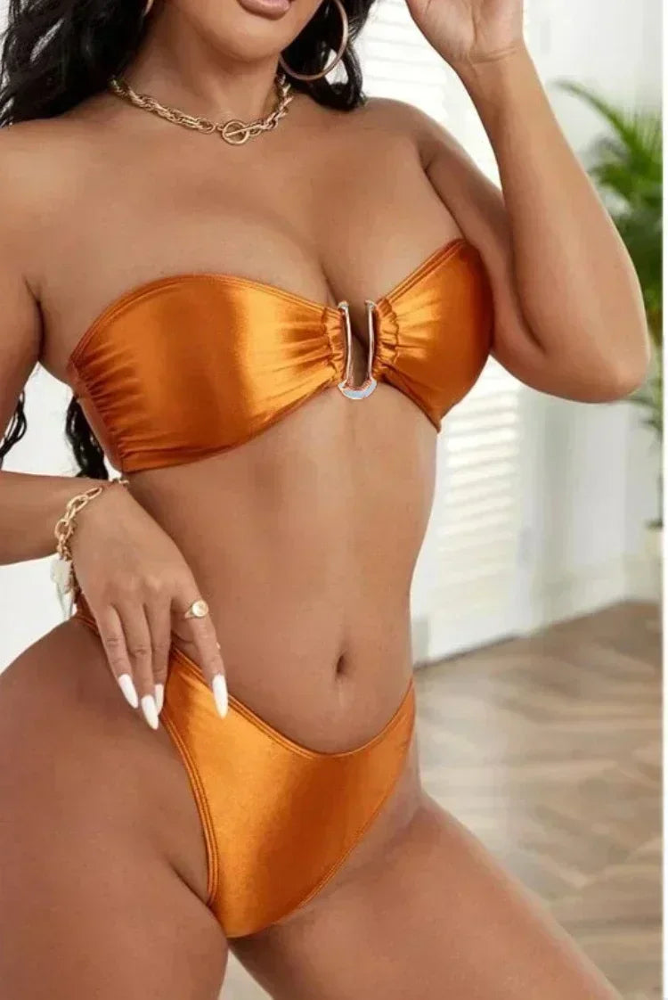Bikini Deux Pièces Femme – Haut Bandeau & Bas Taille Haute