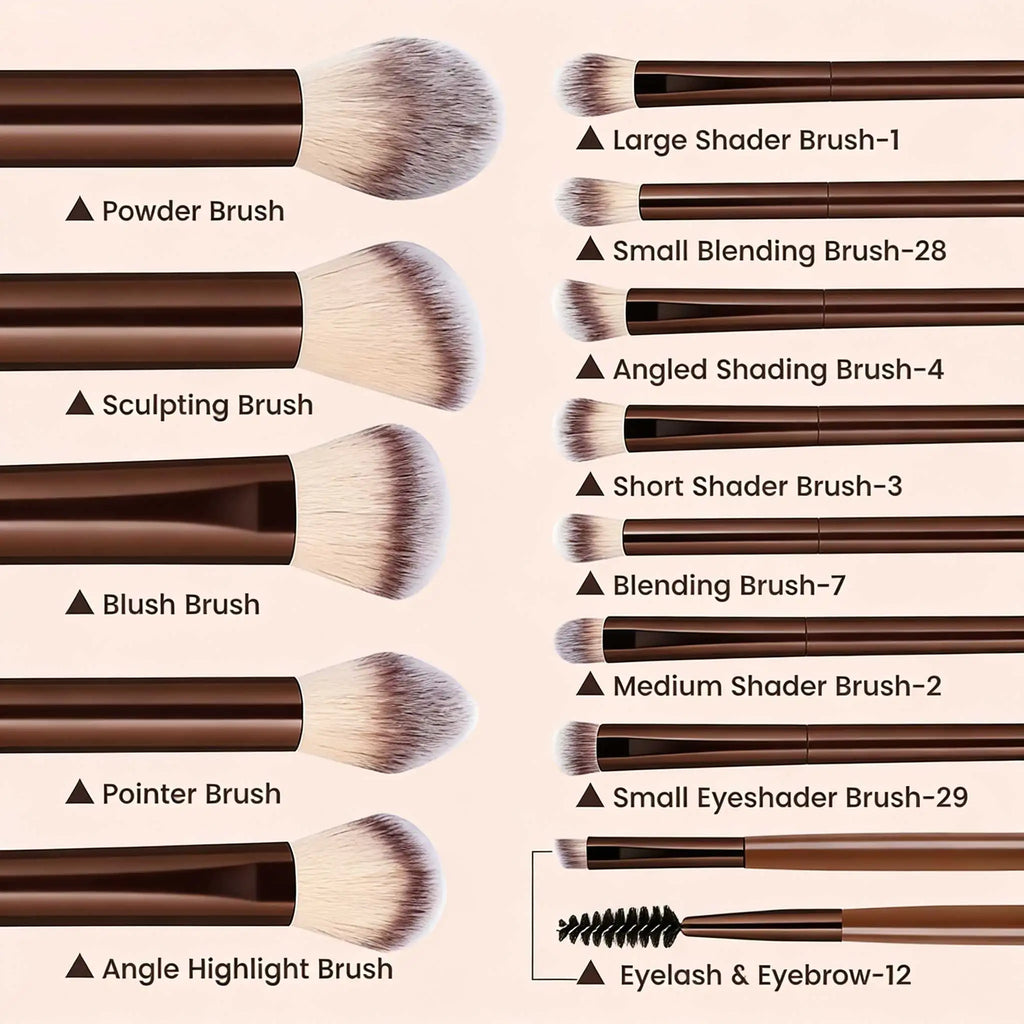 Set 13 pinceaux maquillage – Fond de teint, poudre, fard à paupières, blush & kabuki
