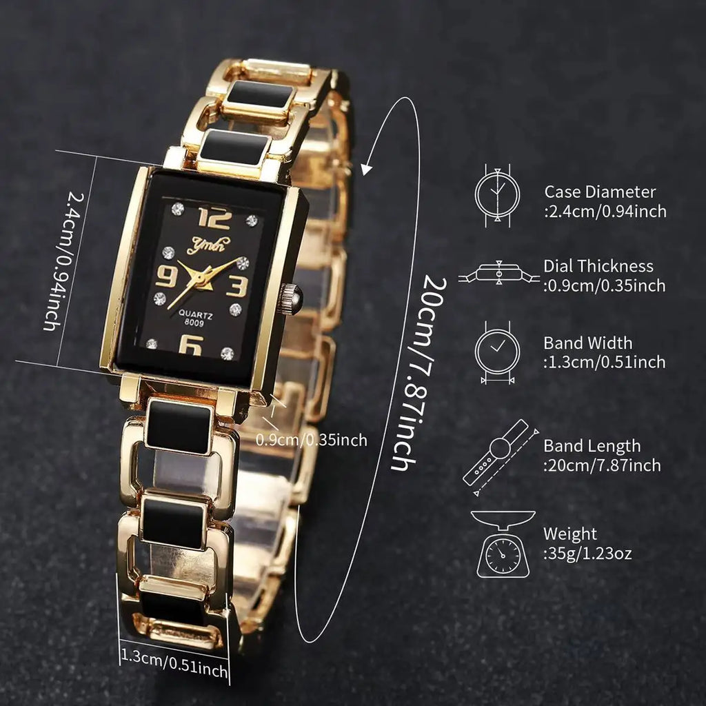 Montre femme rectangulaire Strass, cadran chiffres arabes, quartz – Lot de 1 ou 2 pièces – Sans boîte